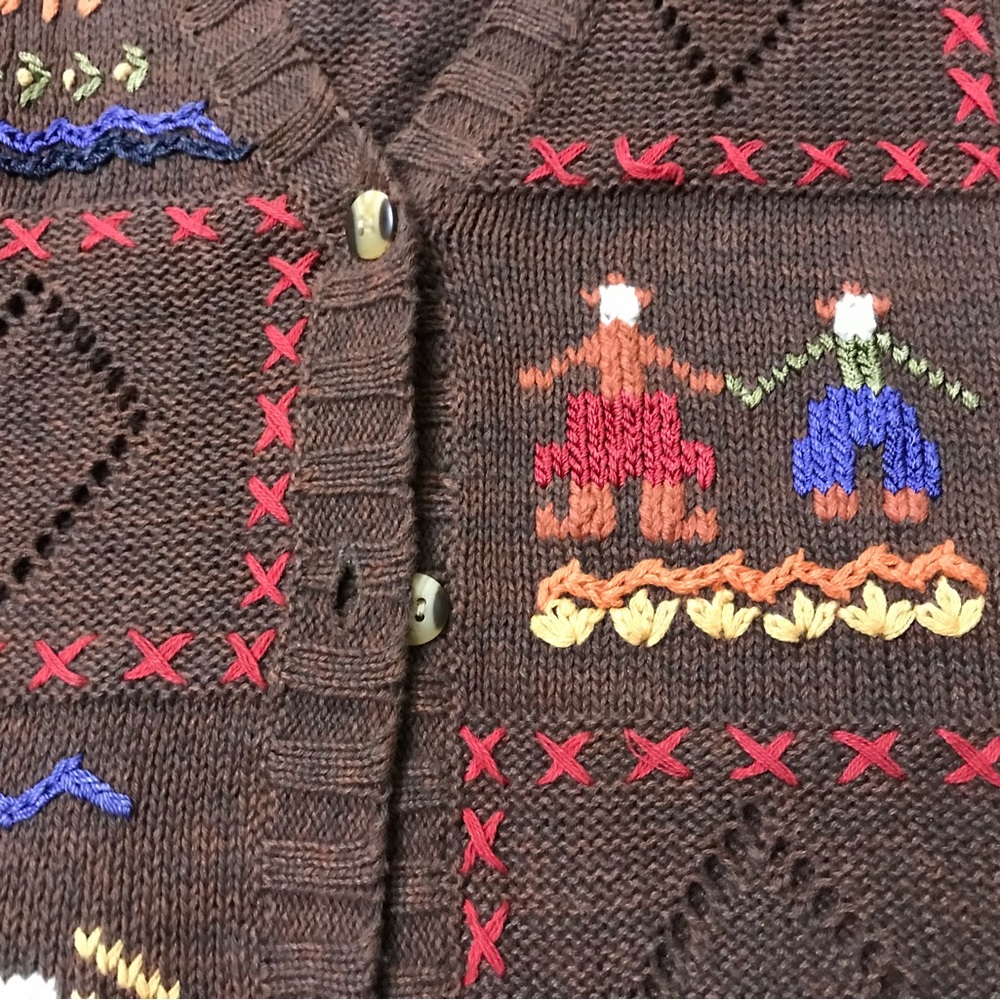 Brown Thanksgiving Holiday Themed Cardigan Sweater